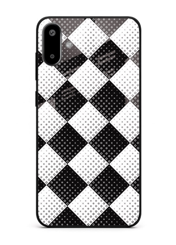 Black White Check checkered pattern Samsung F06 5G glass back cover