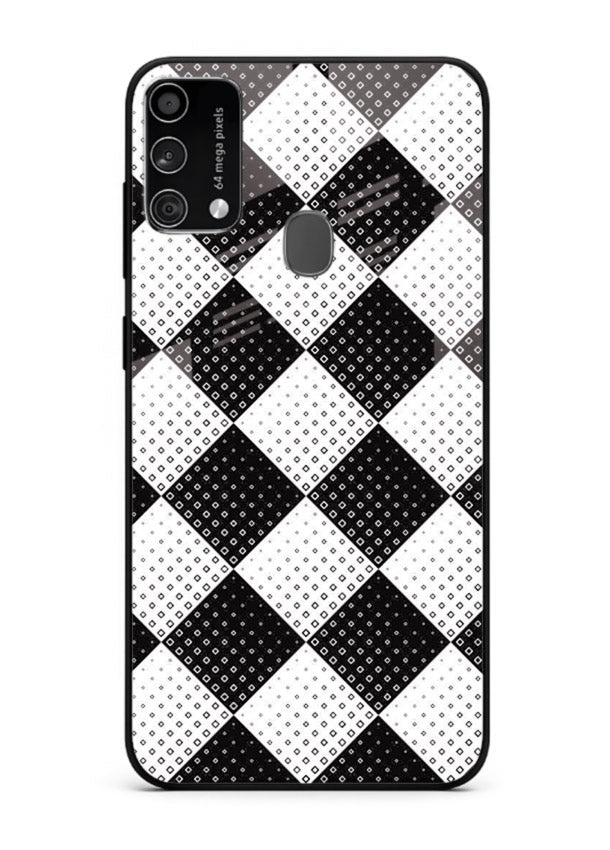 Black White Check checkered pattern Samsung F41 glass back cover