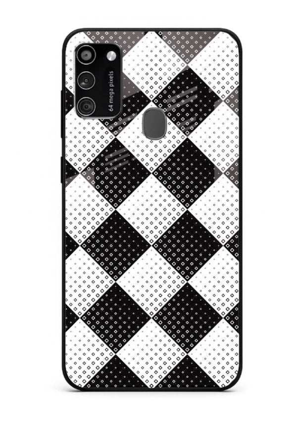 Black White Check checkered pattern Samsung M21 glass back cover