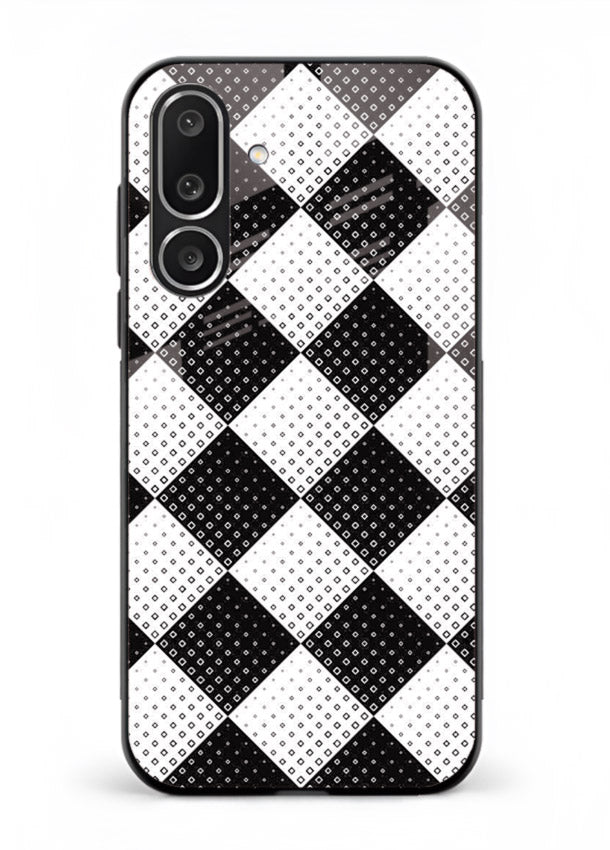 Black White Check checkered pattern Samsung M56 5G glass back cover