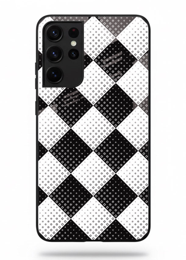 Black White Check checkered pattern Samsung S21 Ultra glass back cover