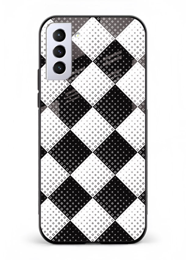Black White Check checkered pattern Samsung S21 Plus glass back cover