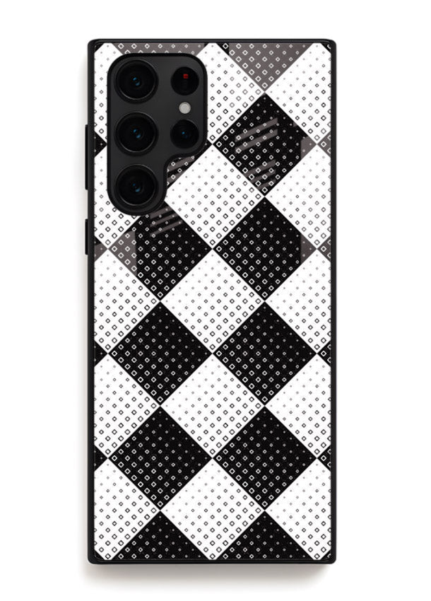 Black White Check checkered pattern Samsung S25 Ultra glass back cover