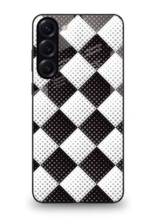 Black White Check checkered pattern Samsung S23 Plus glass back cover