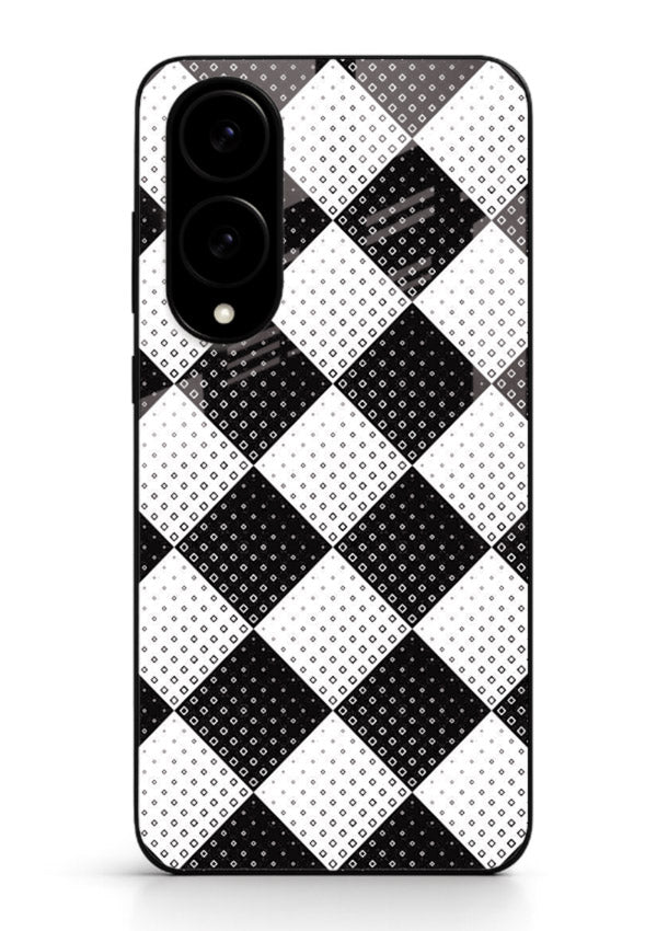 Black White Check checkered pattern Samsung S25 Edge glass back cover