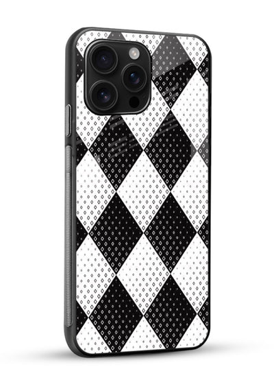Black White Check checkered pattern glossy vibrant premium glass back cover - Angle Side