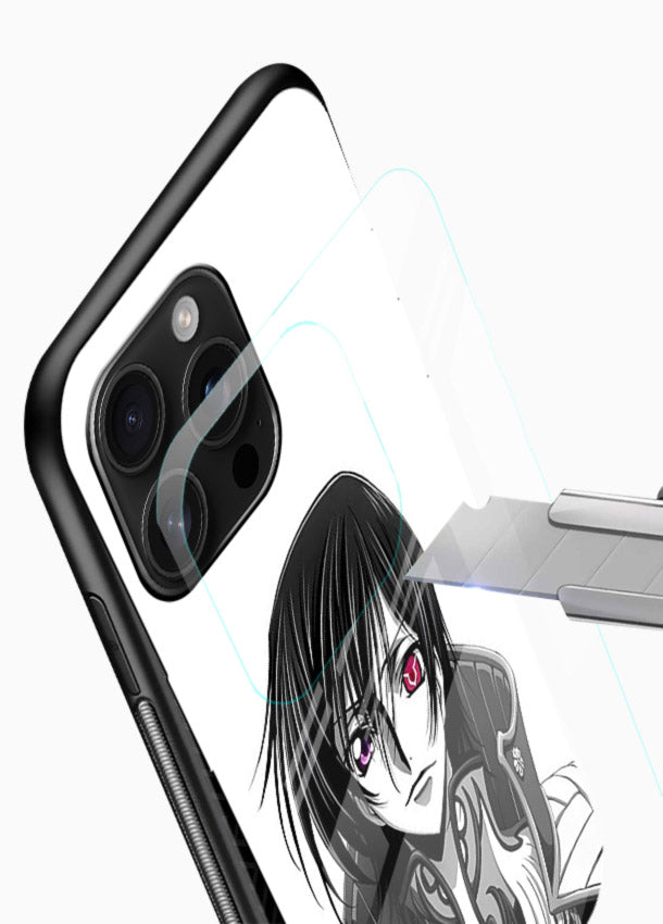 black white samurai warrior art glossy vibrant premium glass cover japanese minimal case - Angle Blade