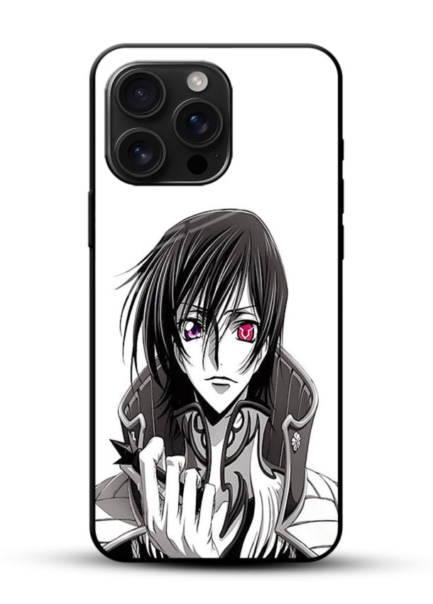 black white samurai warrior art glossy vibrant premium glass cover japanese minimal case - Angle Front