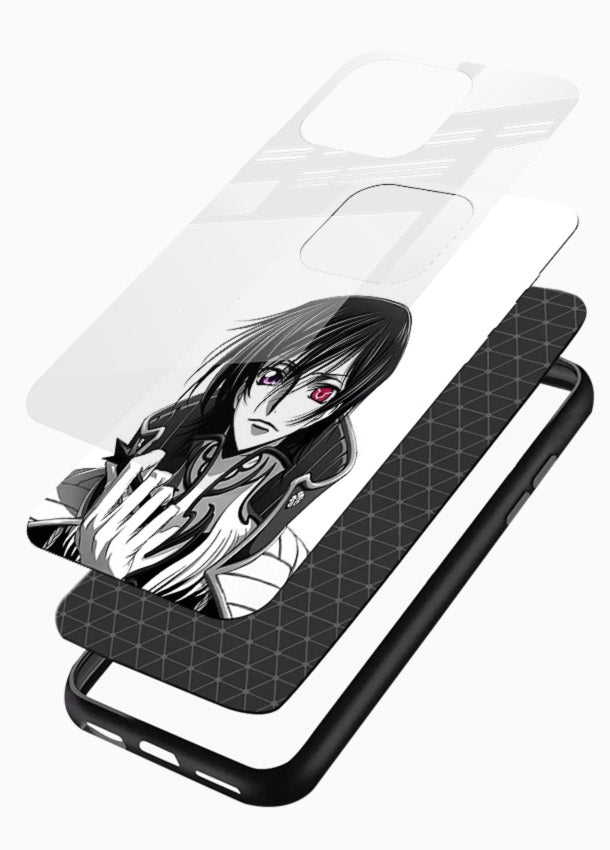 black white samurai warrior art glossy vibrant premium glass cover japanese minimal case - Angle Layers
