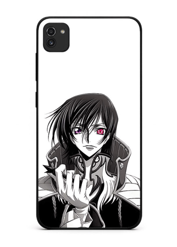 black white samurai warrior art Samsung A03 glass cover japanese minimal case