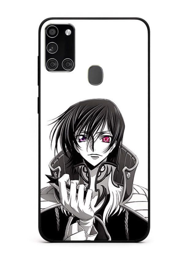 black white samurai warrior art Samsung A21s glass cover japanese minimal case