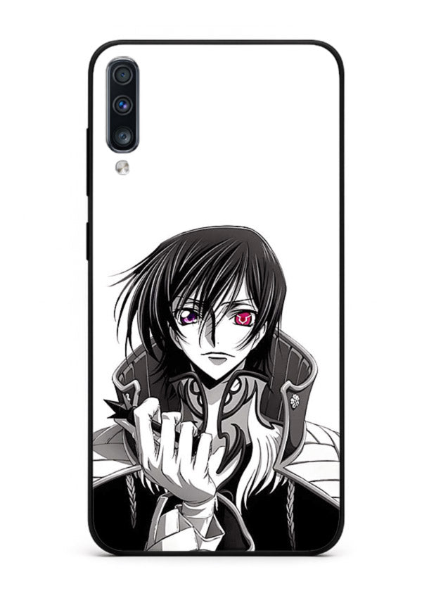 black white samurai warrior art Samsung A50 glass cover japanese minimal case