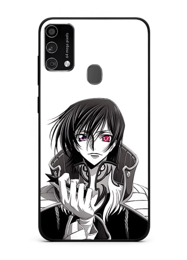 black white samurai warrior art Samsung F41 glass cover japanese minimal case