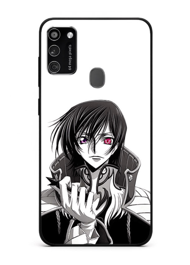 black white samurai warrior art Samsung M30s glass cover japanese minimal case