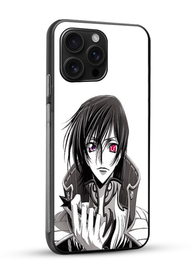 black white samurai warrior art glossy vibrant premium glass cover japanese minimal case - Angle Side