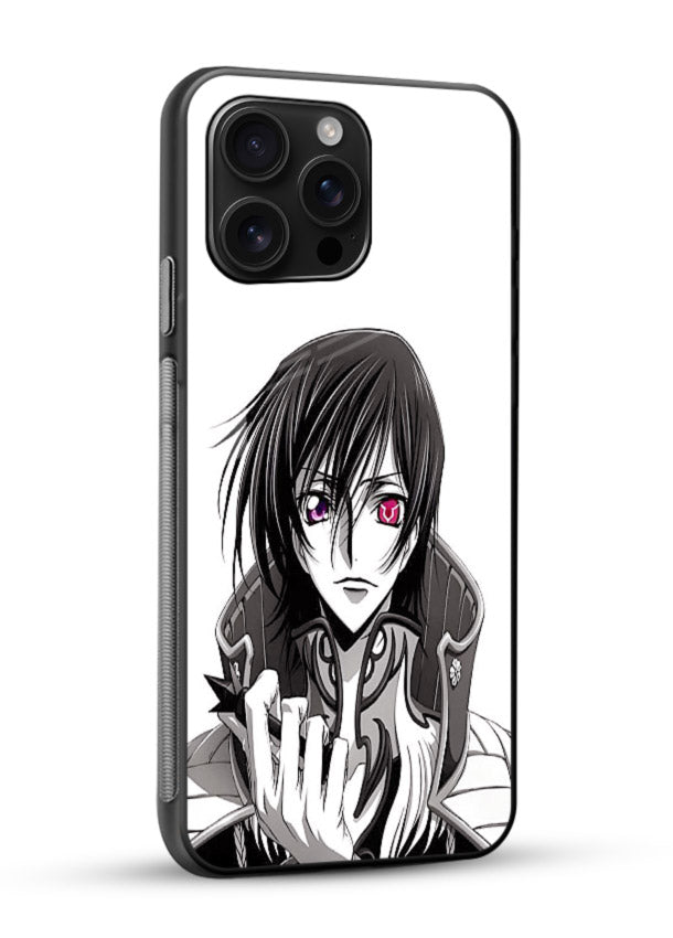 black white samurai warrior art glossy vibrant premium glass cover japanese minimal case - Angle Side
