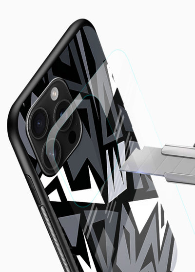 Black White Zigzag monochrome zigzag pattern glossy vibrant premium glass back cover - Angle Blade