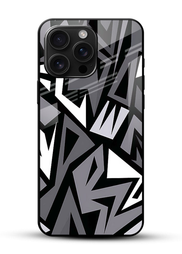 Black White Zigzag monochrome zigzag pattern glossy vibrant premium glass back cover - Angle Front