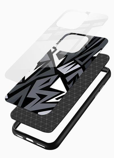 Black White Zigzag monochrome zigzag pattern glossy vibrant premium glass back cover - Angle Layers