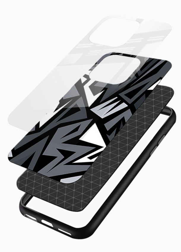 Black White Zigzag monochrome zigzag pattern glossy vibrant premium glass back cover - Angle Layers