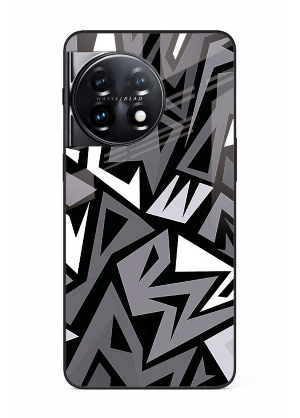 Black White Zigzag monochrome zigzag pattern OnePlus 11R glass back cover