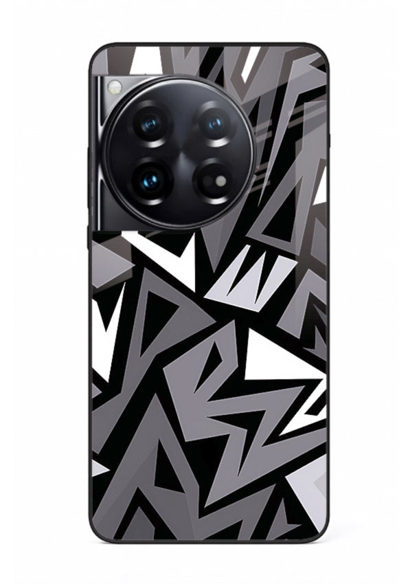 Black White Zigzag monochrome zigzag pattern OnePlus 12 glass back cover