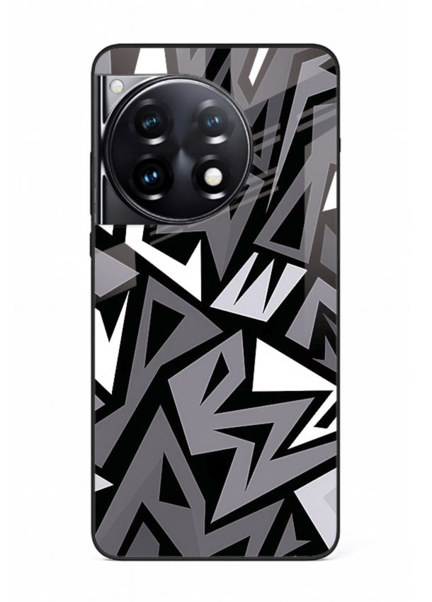 Black White Zigzag monochrome zigzag pattern OnePlus 12R glass back cover