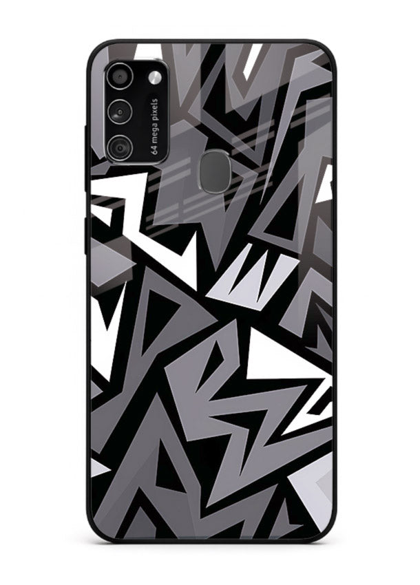 Black White Zigzag monochrome zigzag pattern Samsung M21 glass back cover