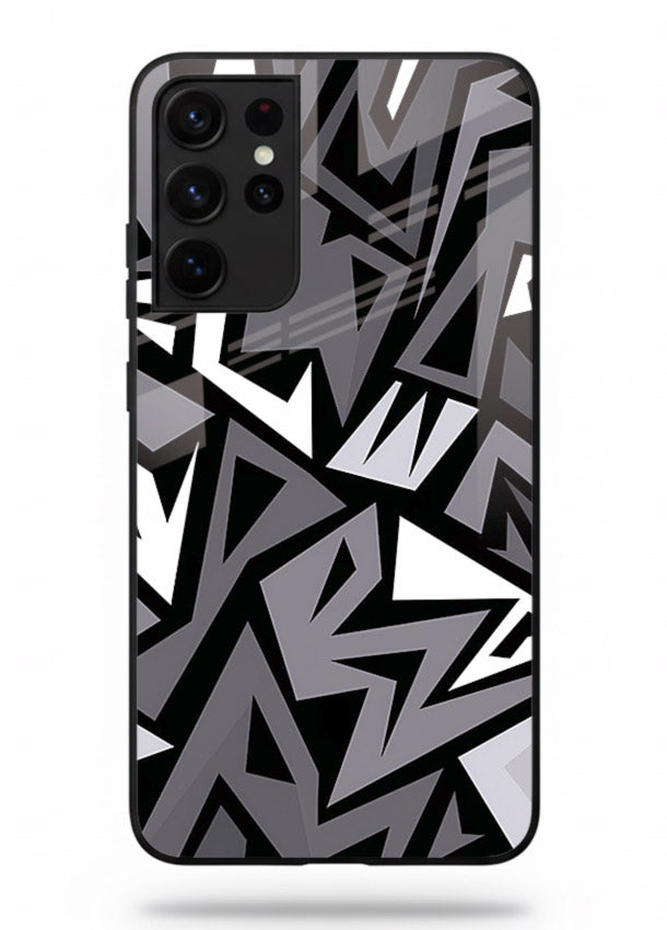 Black White Zigzag monochrome zigzag pattern Samsung S21 Ultra glass back cover