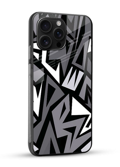 Black White Zigzag monochrome zigzag pattern glossy vibrant premium glass back cover - Angle Side