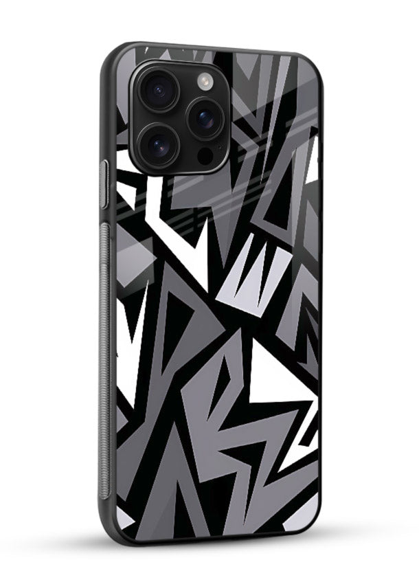 Black White Zigzag monochrome zigzag pattern glossy vibrant premium glass back cover - Angle Side