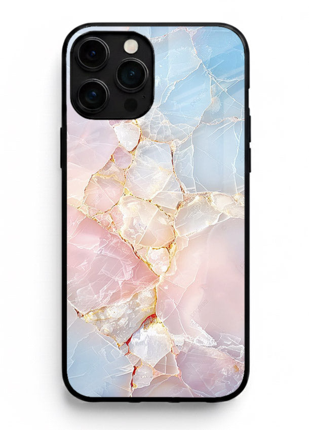 BlackGold Geometric Lines iphone 16 pro max glass back cover with black marble and gold geometric accents