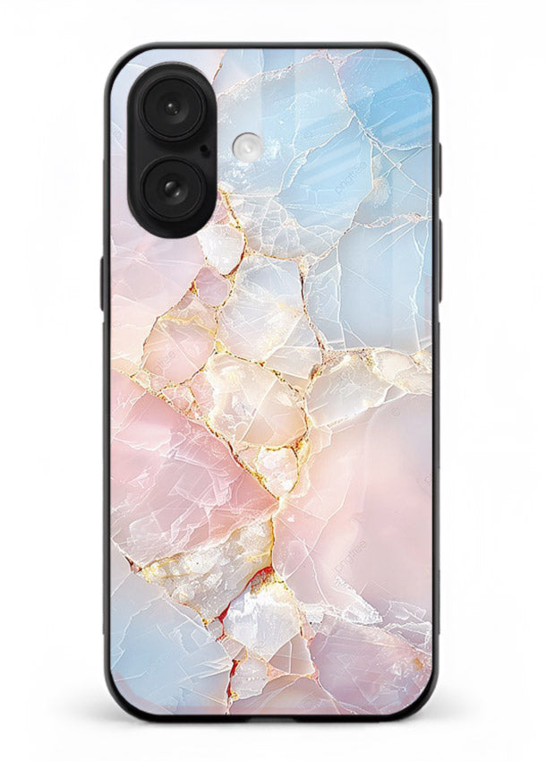 BlackGold Geometric Lines iphone 18 glass back cover with black marble and gold geometric accents