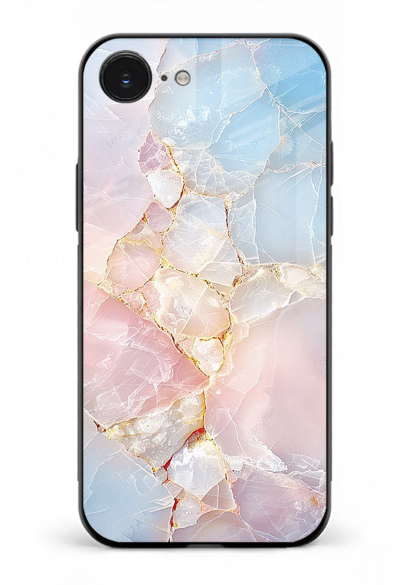 BlackGold Geometric Lines iphone 16e glass back cover with black marble and gold geometric accents