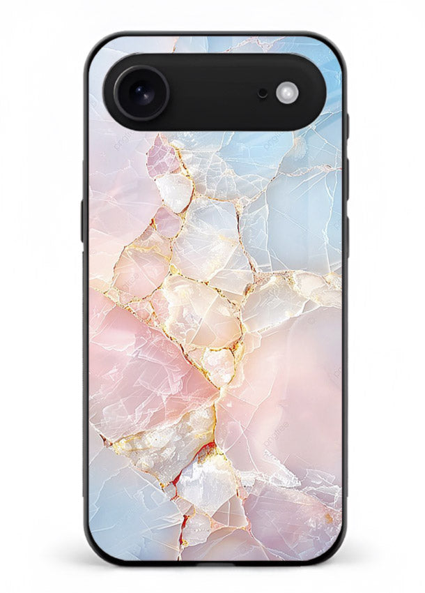 BlackGold Geometric Lines iphone 18 air glass back cover with black marble and gold geometric accents