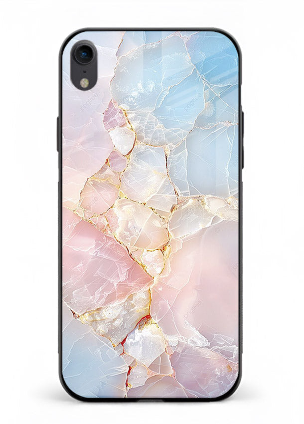 BlackGold Geometric Lines iphone xr glass back cover with black marble and gold geometric accents