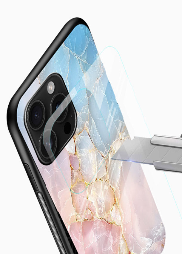 BlackGold Geometric Lines glossy vibrant premium glass back cover with black marble and gold geometric accents - Angle Blade