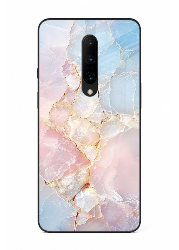 BlackGold Geometric Lines OnePlus 7 Pro glass back cover with black marble and gold geometric accents
