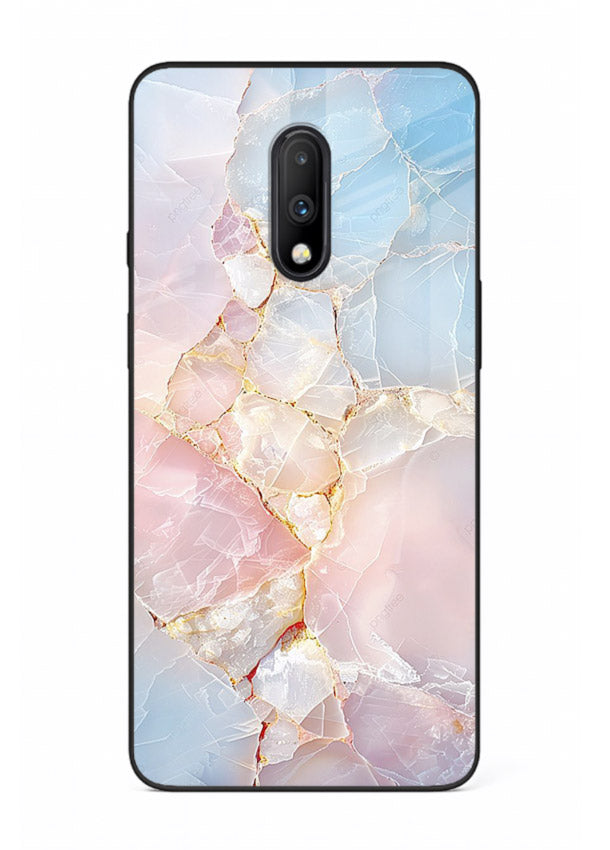 BlackGold Geometric Lines OnePlus 7 glass back cover with black marble and gold geometric accents