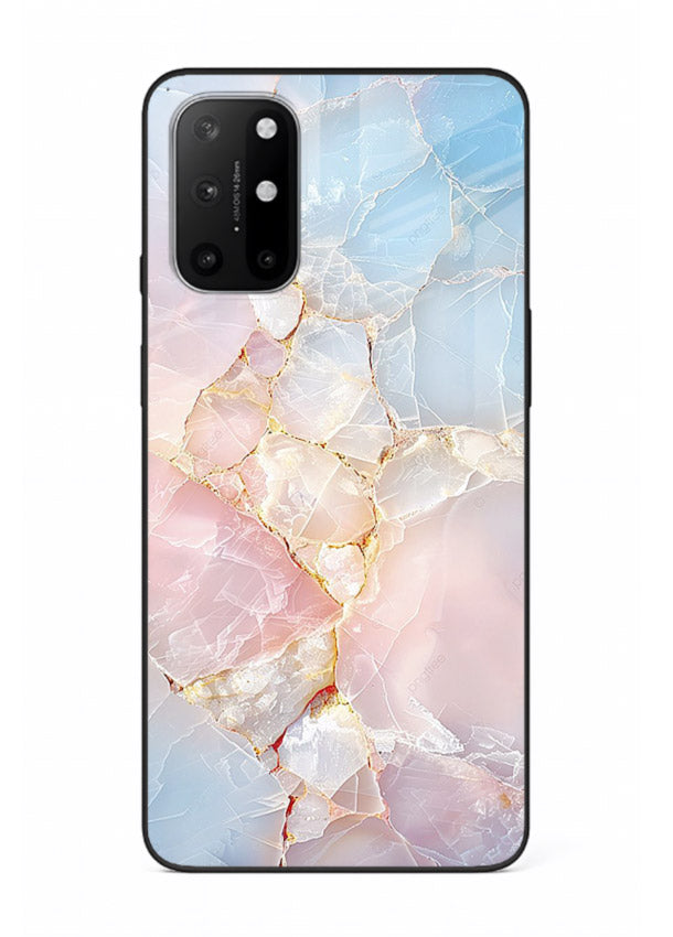 BlackGold Geometric Lines OnePlus 8T glass back cover with black marble and gold geometric accents