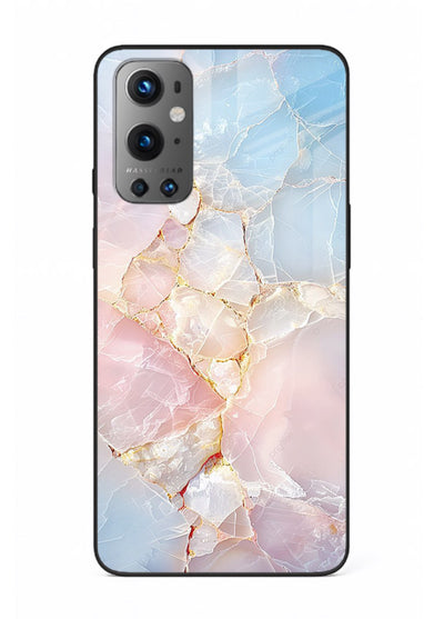 BlackGold Geometric Lines OnePlus 9 glass back cover with black marble and gold geometric accents
