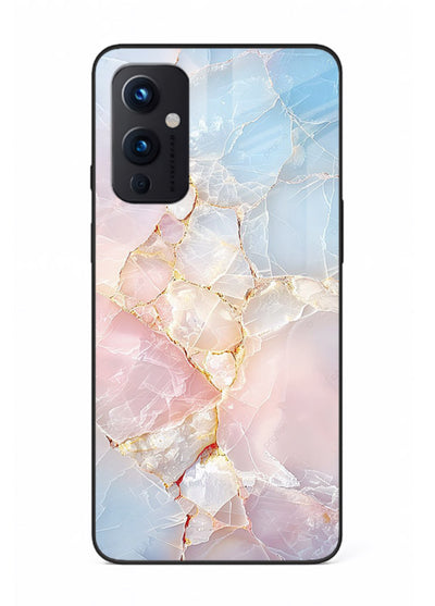 BlackGold Geometric Lines OnePlus 9 Pro glass back cover with black marble and gold geometric accents