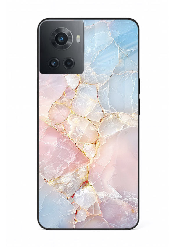 BlackGold Geometric Lines OnePlus 10R glass back cover with black marble and gold geometric accents