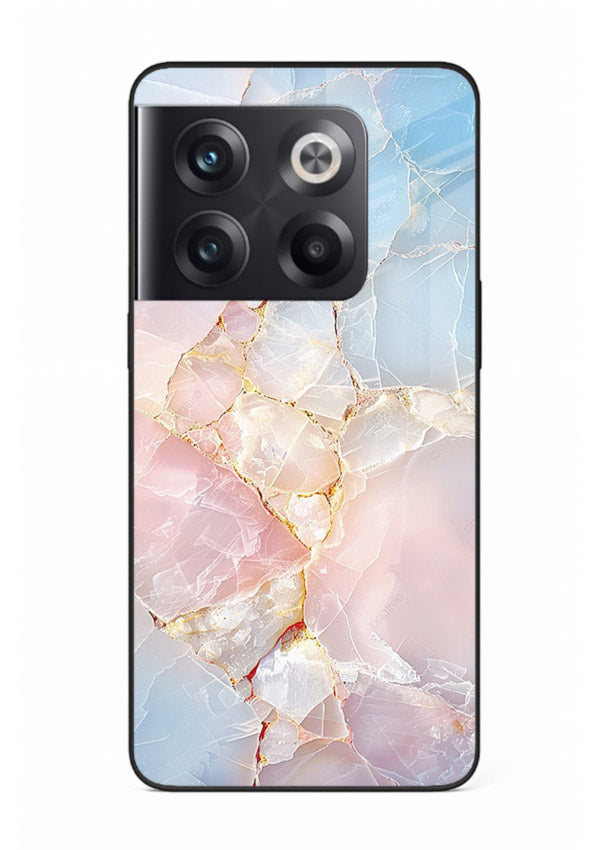 BlackGold Geometric Lines OnePlus 10T glass back cover with black marble and gold geometric accents