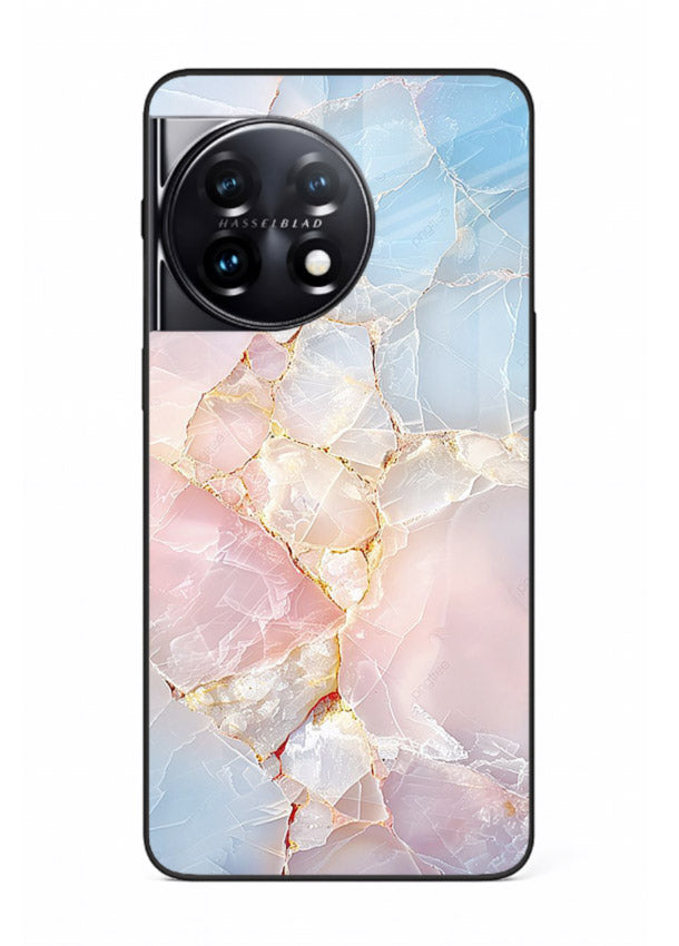 BlackGold Geometric Lines OnePlus 11 glass back cover with black marble and gold geometric accents
