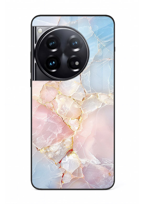 BlackGold Geometric Lines OnePlus 12 glass back cover with black marble and gold geometric accents