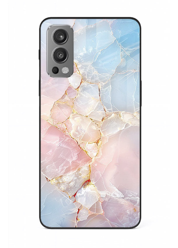 BlackGold Geometric Lines OnePlus Nord 2 glass back cover with black marble and gold geometric accents