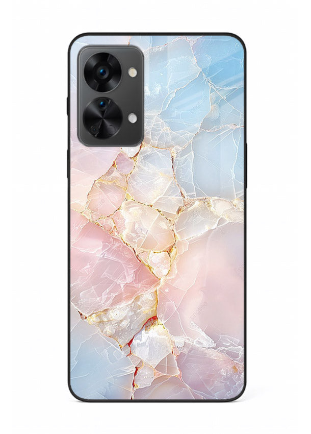 BlackGold Geometric Lines OnePlus Nord 2T glass back cover with black marble and gold geometric accents