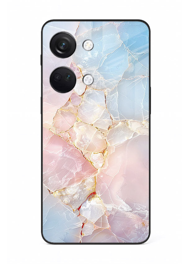 BlackGold Geometric Lines OnePlus Nord 3 glass back cover with black marble and gold geometric accents