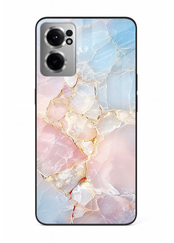 BlackGold Geometric Lines OnePlus Nord CE2 5G glass back cover with black marble and gold geometric accents